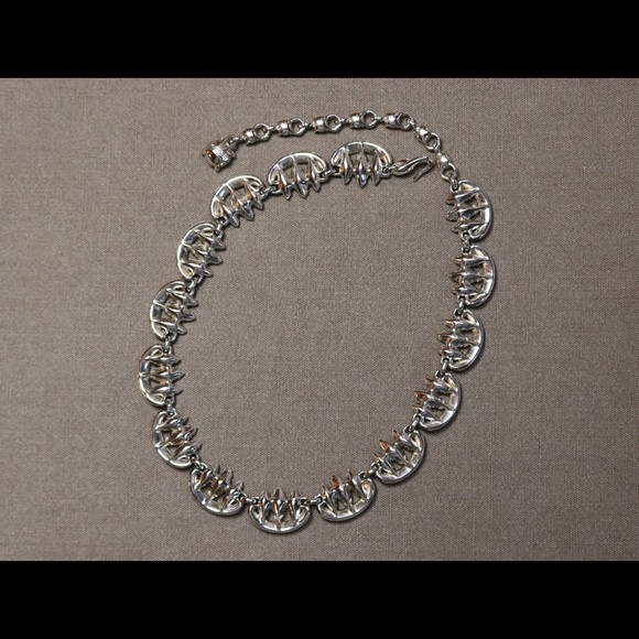 Vintage jewelry blue and clear AB rhinestone Bogoff  statement necklace - Picture 9 of 10